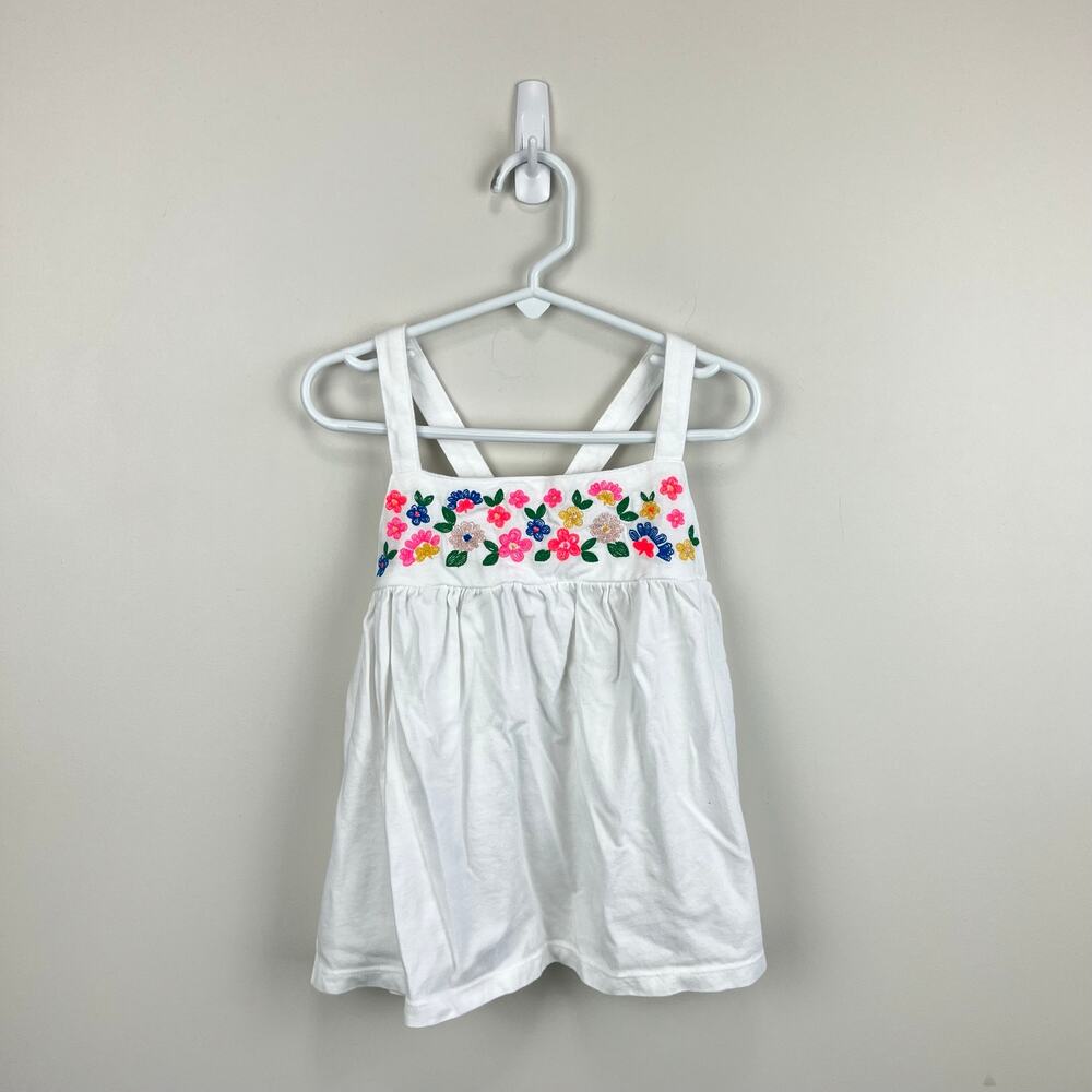 Mini Boden Embroidered Jersey Vest White Tank Top 6-7